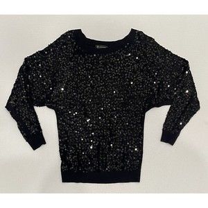 INC International Concepts Women’s Black Sequins Dolman Sleeve LS Sweater Sz S